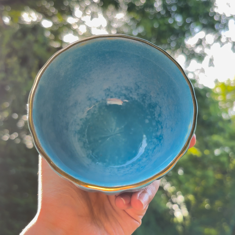 Gold Rim Snack Bowls-Sky Blue