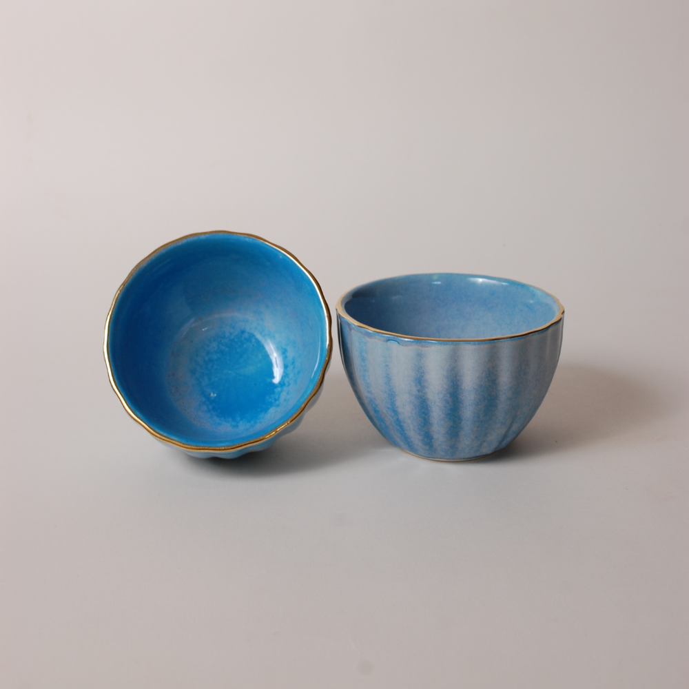 Gold Rim Snack Bowls-Sky Blue - Image 3